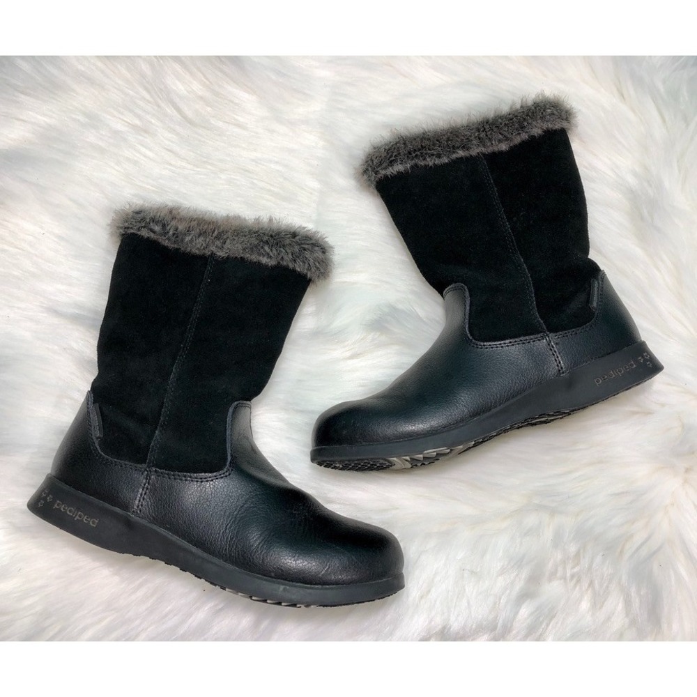 Pediped US 3.5 EU 35 Waterproof Black Leather Boots Zipper Faux Fur - Picture 3 of 8